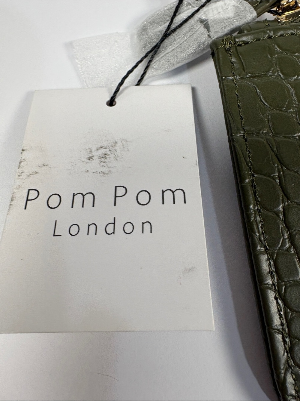 Pom Pom London Chelsea Coin Purse Olive Green Croc Leather NWT Minimalist Travel - Picture 4 of 12